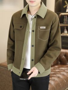 HENGYUANXIANG | High-End Casual Color Block Short Jacket For Men Spring Autumn New Style Fashionable Urban Loose Fit Button Decorated Polyester Fiber