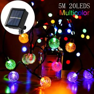 20/50/100 LED Solar String Lights Warm White Outdoor Crystal Globe Lights Waterproof Solar Festoon Fairy Light For Garden