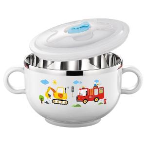 Kids Eating Dedicated Bowl 316 Stainless Steel Binaural Soup Bowl Food Grade Baby Primary School Student Anti-Fall with Cover Oven Mitts
