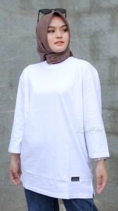 Kaos Oversize Wanita Lengan Panjang 7/8 Basic Polos Kuning Belah Samping Atasan Jumbo Dewasa LD 130