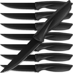 High-end 1/2/4/6/8 Cool black kitchen knife Steak knife set Stainless steel PP plastic handle serrated knife kitchen knife set