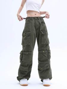 Ajem American High Street Retro Hiphop Multi Pocket Work Pants Men Women Korean Version Trendy Couple Casual Long Pants