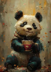 BILIBILI | Panda Eat Ramen Horse Raccoon Wolf Fox Animal Parrot Poster Diamond Painting Living Room Bedroom Kitchen Wall Art Home Decor