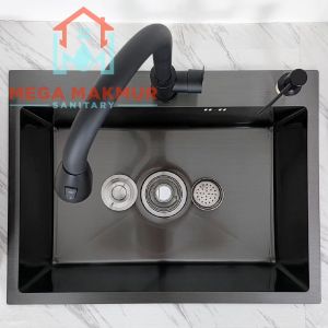 Bak Cuci Piring 60*45 Wastafel 60x45 cm Sink Keran Tarik Panas Dingin Set 6045 Stainless SUS304