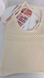 Hollow Woven Large Capacity Tote Bag Korean Vintage Women Knitting Shoulder Bag