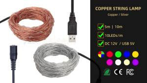 Đèn Dây LED Đồng IP65 DC 12V 5M 10M Dẻo Dai Chống Nước Trang Trí Trong Nhà Ngoài Trời Dùng Cho Tiệc Tùng Lễ Hội Nhà Cửa Tự Làm