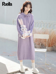 puella | Autumn French Retro Short Petite Graceful Hooded Purple Knitted Dress