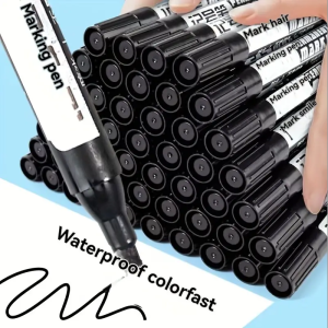 10 Black Oil Jumbo Markers - Quick-Dry Waterproof - For Shipping School Office - Works on Paper Metal Glass