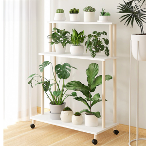 Multi-Level Flower Stand Plant Pot Holder Wood Material Balcony Yard Indoor Outdoor Decorative Mobile Plant Rack