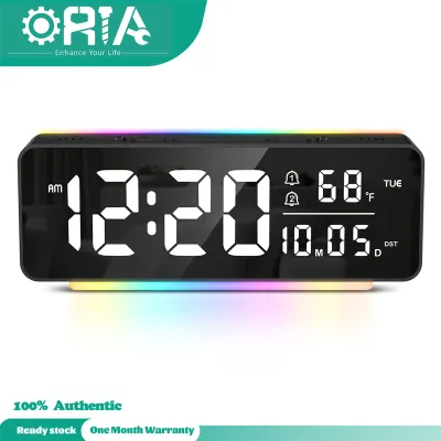 ORIA Digital Alarm Clock for Bedrooms with Dynamic RGB Night Light Adjustable Brightness & Alarm Volume Snooze Dual Alarms Dimmer 12/24H Bedside Digital Clock with Led Display for Kids Teens Seniors