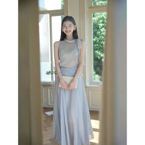 ChillCozy Elegant Woman Silken Gossamer Sleeveless Top And A-Line Mini Skirt Set Flowing And Driftless Fashionable Womens Ensemble