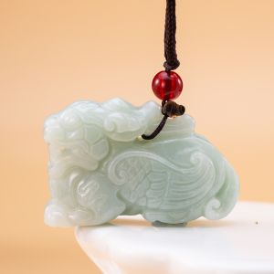 TIMESWIND จี้เครื่องรางความมั่งคั่งปี่เซียะสามสีเขียวไฟหยกธรรมชาติสำหรับผู้ชาย