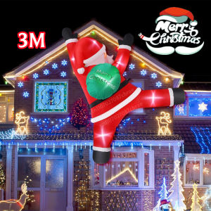 Ông Già Noel Leo Núi Bơm Hơi 3M Trang Trí Giáng Sinh Với Đèn LED Tích Hợp Cho Mái Nhà Trong Nhà Và Ngoài Trời Cột Dọc Cửa Sổ Ban Công