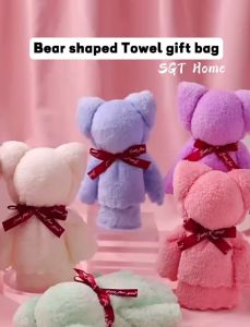 Folded Towel Hand Towel Microfiber Face Towel with Free-Bag Cute Teddy Bear Towel Wedding Birthday Gift