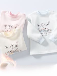 Kids Thickened Fleece-lined Heattech Single Blouse Baby Boys Bottoming Shirt Baby Pure Cotton Intimates Toddler Thermal Top Underwear