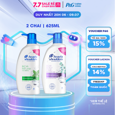 Combo 2 Dầu Gội HEAD & SHOULDERS Sạch Gàu Bạc Hà Mát Lạnh/ Giảm Ngứa Da Đầu Chai 625ML