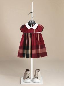 ชุดเดรสเด็กผู้หญิง BEMIDJI ทรงเข้ารูปแขนสั้นคอวีแขนสั้นลายสก็อตสีแดง ผ้าฝ้ายแท้ ชุดเด็กฤดูร้อนสำหรับเด็กวัยเตาะแตะและวัยรุ่น