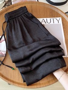 Chinese Style Satin Palazzo Pants High Waist Drapey Tapered Ice Silk Cool