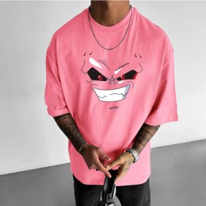 Bandai | Dragon Ball Mens T-Shirt Majin Buu Japan Anime Summer Boy Childrens Short Sleeve Personality Loose Parent-Child Wear