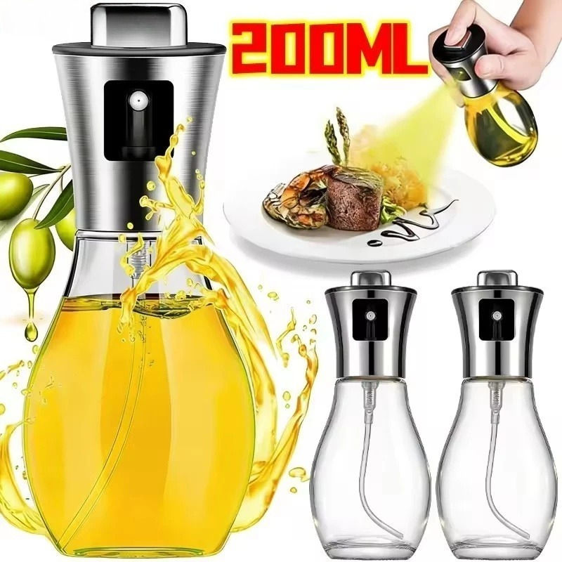 Thickened 200ml Glass Edible Oil Dispensing Bottle Portable Cooking Baking Spray Bottles Durable BBQ Seasoning Sprinkle Kitchenware