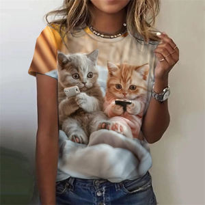 Womens Shirts Cat Dog 3d Print Casual Short Sleeve Funny T Shirts Fashion Streetwear O-Neck Clothing T shirt Men Kids Tshirt