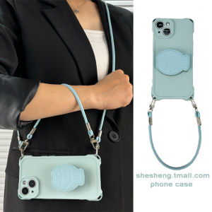 Luxury Light Blue Leather Carp Stand Holder Suitable for Huawei Honor Mobile Phone Case Soft Silicone Strap Handheld Crossbody