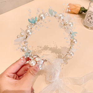 เครื่องประดับผมสไตล์เจ้าหญิง Princess Flower Ring Headwear สำหรับผู้หญิง สายรัดผมผูกโบว์ เครื่องประดับผมสไตล์ป่าสำหรับผู้ใหญ่ Fairy