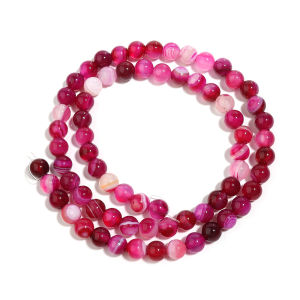 Hotpink Sọc Mã Não Hạt 32-90 Chiếc Đá Tự Nhiên Hình Tròn Cho Tự Làm Vòng Tay Vòng Cổ Trang Sức Làm Phụ Kiện 4/6/8/10/12 Mm