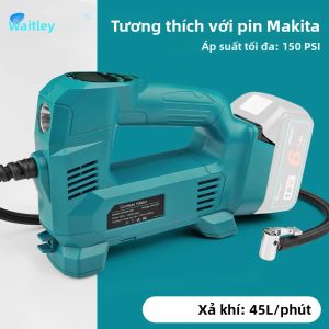 Máy Nén Khí Điện Không Dây Cầm Tay Máy Bơm Hơi Cho Lốp Xe Ô Tô Xe Máy Xe Đạp - Đèn LED Luồng Khí 45L/phút Tương Thích Với Pin Makita 18V