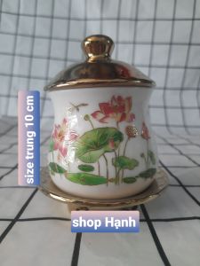 Bộ sản phẩm thờ cúng sứ sen hồng xi vàng_giá 1 sp