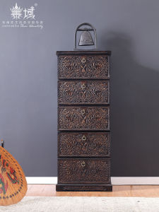 Taiyu Thai Style Solid Wood Carved Vintage Chest of Drawers Living Room Locker Southeast Asian Style Furniture Clothes Closet