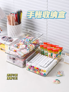 Transparent Multi-Pie Storage Box for Students Desk Organizer with Pencil Holder and Stackable Layers Plastic Rectangle Shape