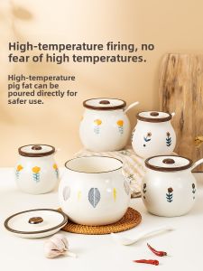 Japanese Style Ceramic Pork Fat Jar High Temperature Resistant Hot Pepper Oil Seasoning Bottle Home Kitchen Storage Container