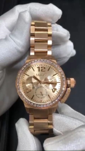 MAX Artisan Multi-Function 24 Hours Watches CZ Bezel Rose Gold Steel Women Stainless Steel Bracelet Watch 38mm 5-MAX591