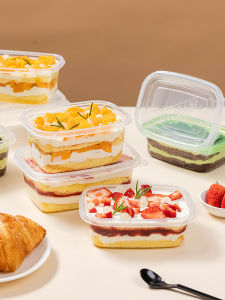 Tiramisu Box Cake Packing Box Soymilk Multi-Layer Mousse Dessert Packaging Transparent Disposable Rectangular Small