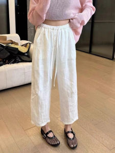 White Linen Loose Wide Leg Casual Pants for Women Fall New Style plus Size Pear Shape Body Loose Slimming Nine Point Trousers