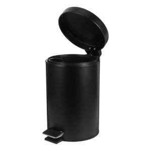 Black Matte Round Pedal Waste Bin with Lid Household Kitchen Living Room Trash Can Flip Top Garbage Bin Cleaning Container