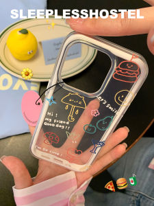 Cute Simple Line Art Transparent round Edge Silicone Phone Case for  Iphone 17 pro Max Ins Style Two-In-One Design Sleepless Hostel Theme
