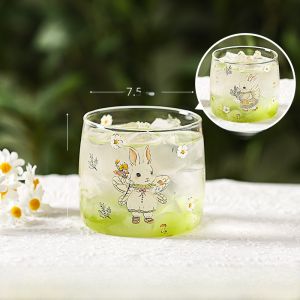 KAWASIMAYA Cute High Borosilicate Glass Tea Cup Womens High Aesthetic Value Heat Resistant Glass Water Cup for Home Use Milk Cup