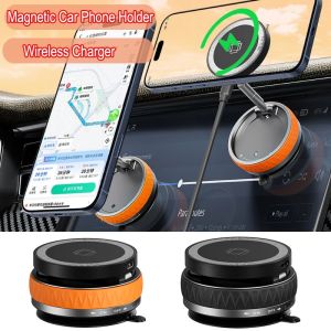 Magnetic 15W Wireless Charger Car Phone Holder Foldable 360 Degree Rotation Navigation Phone Holder Bracket for iPhone Samsung