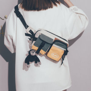 Casual Japanese Style Ins Trendy Chest Bag for Women Canvas Single Shoulder Crossbody Bag Leisure Multifunctional Waist Bag for University Students
