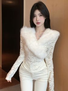 GUZILIAN | Design Fur Lace Spliced V-Neck Versatile Slimming Undergarment Top