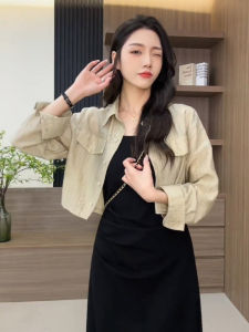 French Style Womens Short-Sleeved Sun-Protective Shirt for Summer New Slim-fit Button-up Dress with Tie Outerwear Two-piece Set