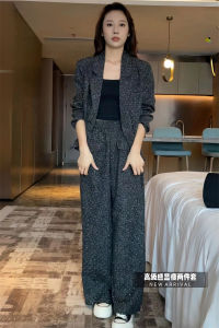 Fashionable Womens Suit Set with Drill Detailing High-End Feel Wide Leg Pants Two-Piece Set Spring Autumn New Style
