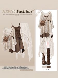 YINGKETUO | Hollow Out Boho Style Slimming Sun Protection Cover Shirt Lace Dress