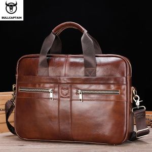 BULLCAPTAIN | BULLCAPTAIN Nam Công Sở Cặp Da Da Bò Cao Cấp Túi Đeo Vai Có Ngăn Đựng Laptop 14 Inch Túi Xách Công Sở Cổ Điển