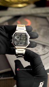 Jam Tangan Pria Casio AE-1200WHD-1A Digital Quartz Watch Black Dial Stainless Steel Strap