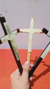 Wooden Luminous Crucifix 8 inches  Glow in the Dark Round Cross Solid Wood