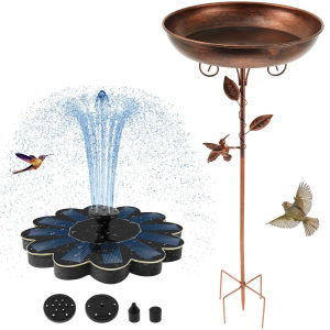 Polysilicon Board Solar Bird Bath Fountain ปั๊ม Vintage Wrought Iron ตกแต่งสําหรับ Bird Feeding Water Feeding Bath อ่างล้างหน้า