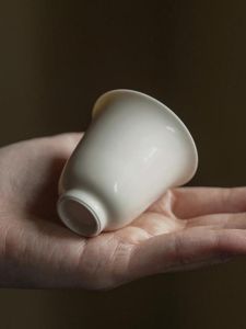 Pure White Ceramic Tea Cup Chinese Style Gongfu Tea Cup Owner Cup Pig Lard White Glaze Apricot White Glaze Drinking Cup